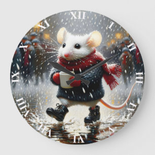 Fantasy Cute Mouse Coffee Coat Large Clock