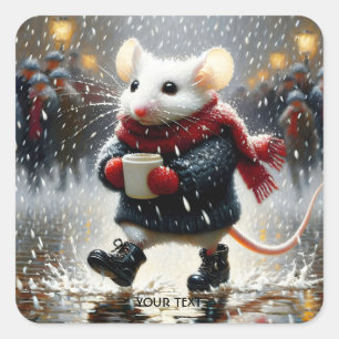Fantasy Cute Mouse Coffee Coat Square Sticker