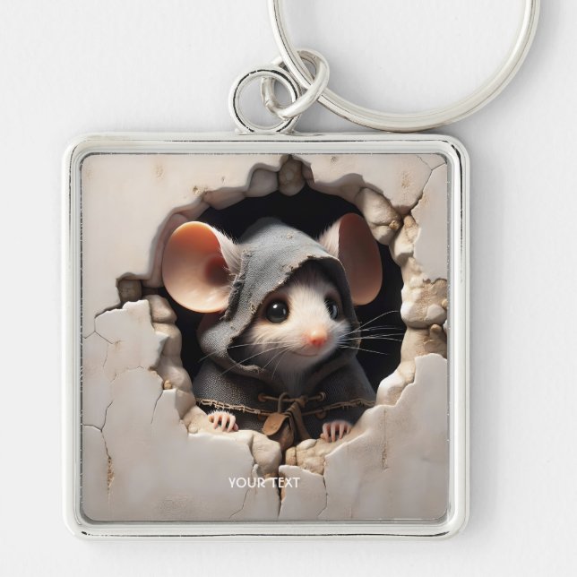 Fantasy Cute Mouse Cracked Wall Key Ring (Front)