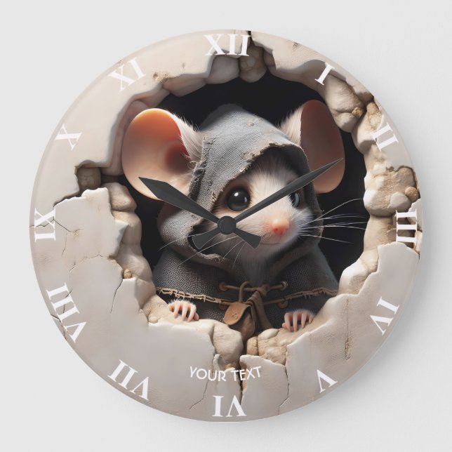 Fantasy Cute Mouse Cracked Wall Large Clock (Front)
