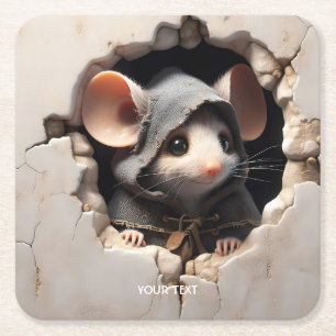 Fantasy Cute Mouse Cracked Wall Square Paper Coaster