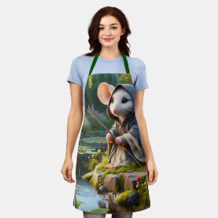 Fantasy Cute Mouse Fishing Flowers Apron