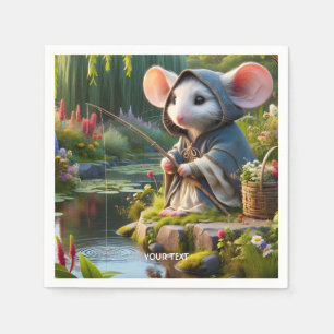 Fantasy Cute Mouse Fishing Flowers Napkin