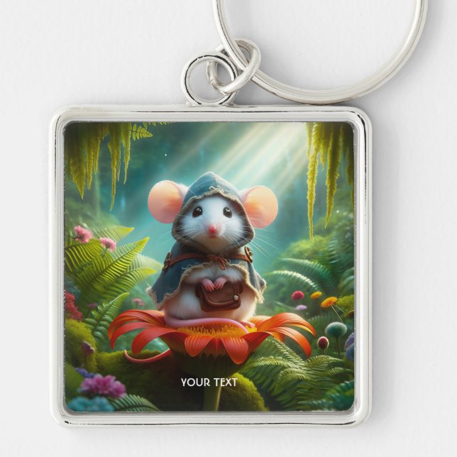 Fantasy Cute Mouse Flower Hat Key Ring (Front)