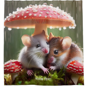 Fantasy Cute Mouse Mushroom Rain Shower Curtain