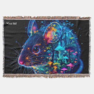 Fantasy Cute Mouse Mushrooms Forest Throw Blanket