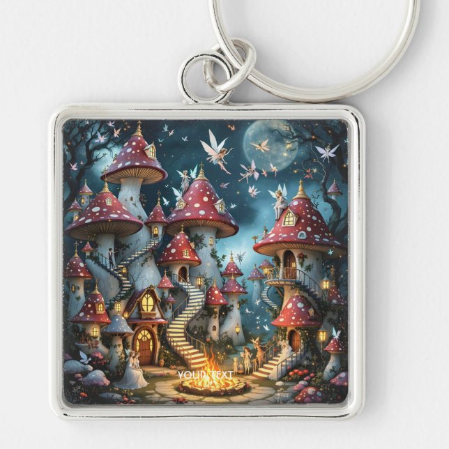 Fantasy Cute Mushroom Forest Realm Key Ring (Front)