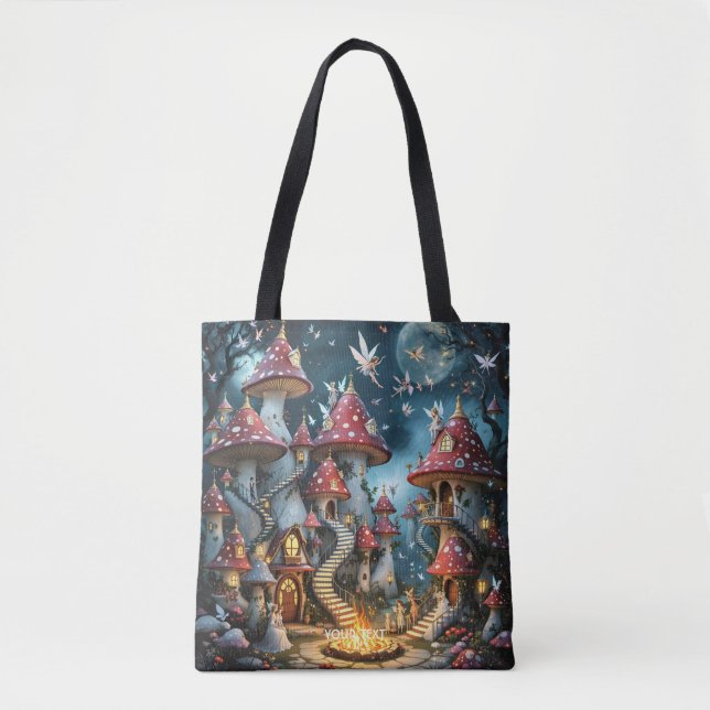 Fantasy Cute Mushroom Forest Realm Tote Bag (Front)