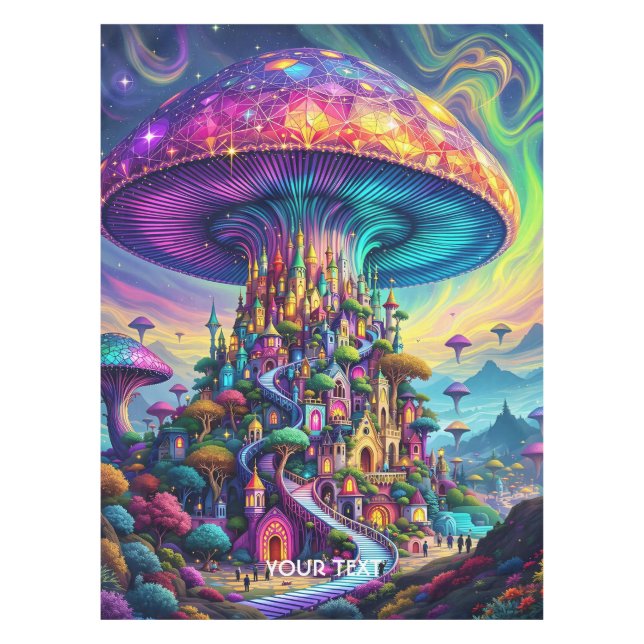 Fantasy Cute Mushroom Rainbow Skies Tablecloth (Front)