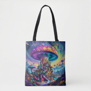 Fantasy Cute Mushroom Rainbow Skies Tote Bag