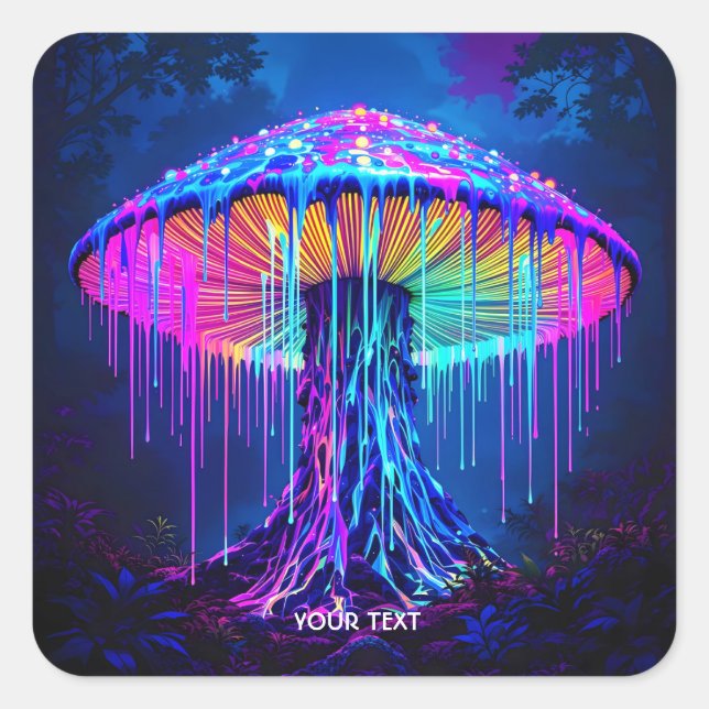 Fantasy Cute Mushroom Surreal Forest Square Sticker (Front)