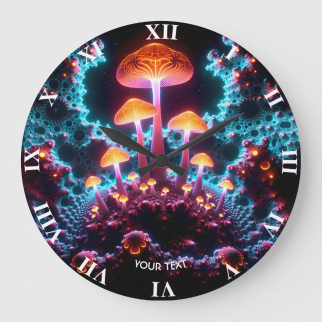Fantasy Cute Mushrooms Lights Forest  Large Clock (Front)