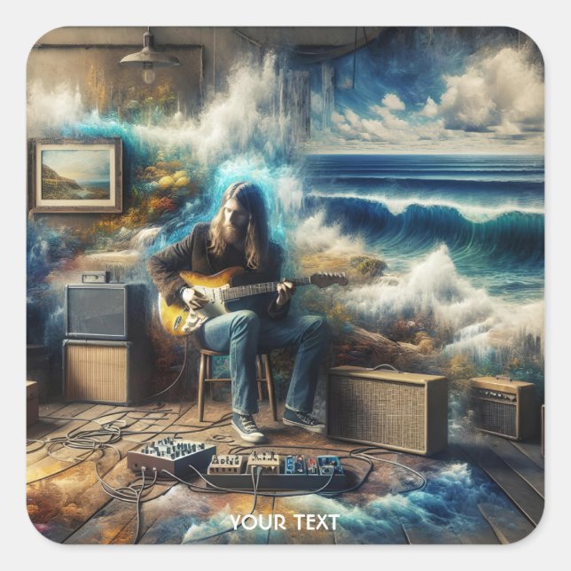 Fantasy Cute Music Guitar Ocean Square Sticker (Front)