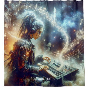 Fantasy Cute Music Notes Girl Shower Curtain
