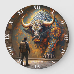 Fantasy Cute Mythical Bull Mosaic Large Clock