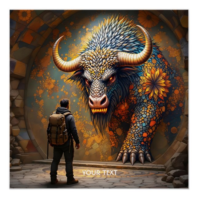 Fantasy Cute Mythical Bull Mosaic Poster (Front)