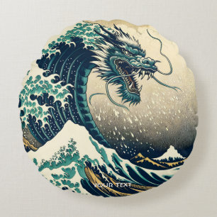 Fantasy Cute Mythical Japanese Dragon Round Cushion