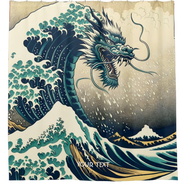 Fantasy Cute Mythical Japanese Dragon Shower Curtain (Front)