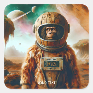 Fantasy Cute Neandertal Astronaut Space Square Sticker