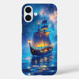 Fantasy Cute Night Boat Sea iPhone 16 Plus Case