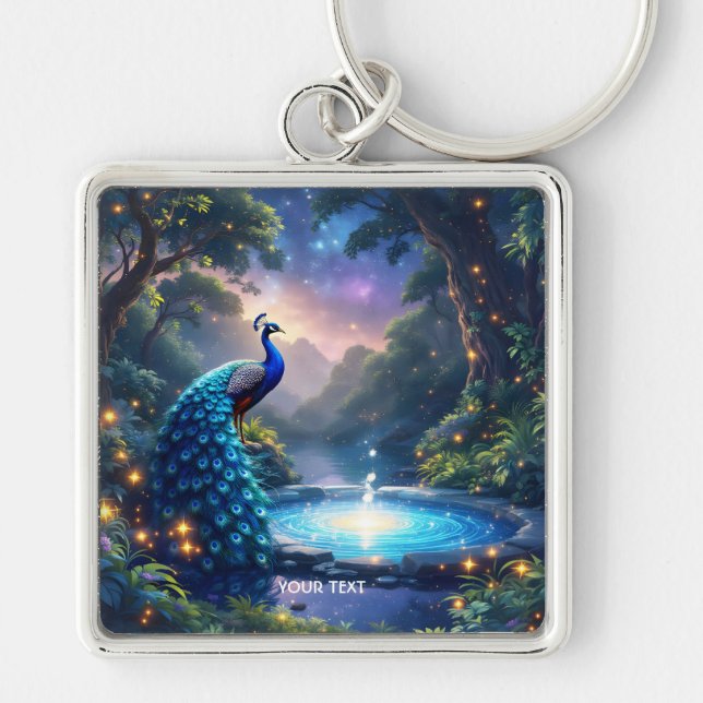 Fantasy Cute  Night Puddle Peacock Key Ring (Front)