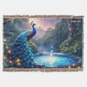 Fantasy Cute  Night Puddle Peacock Throw Blanket