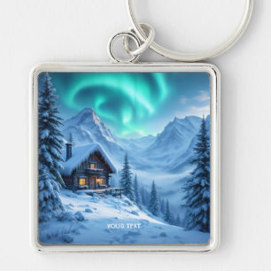 Fantasy Cute North Winter Cabin Key Ring