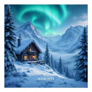 Fantasy Cute North Winter Cabin Poster