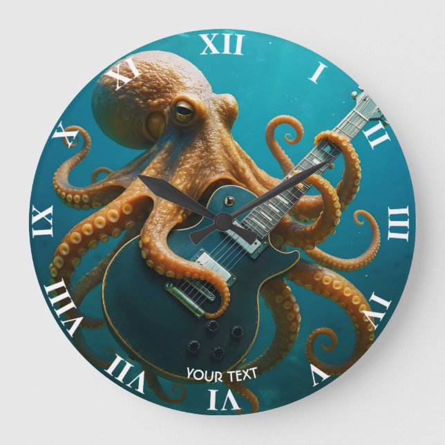 Fantasy Cute Octopus Playing Guitar Large Clock (Front)
