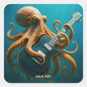 Fantasy Cute Octopus Playing Guitar Square Sticker