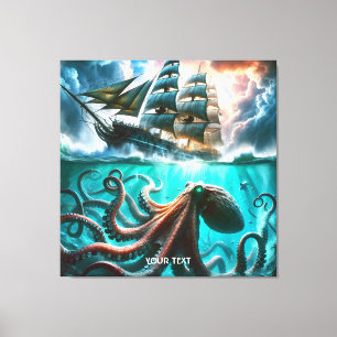 Fantasy Cute Octopus Sailing Ship Canvas Print