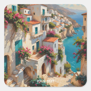 Fantasy Cute Oil Painting Landscape Square Sticker