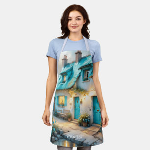 Fantasy Cute Old Blue House Apron