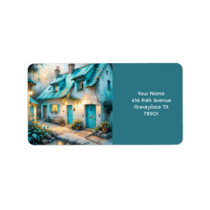 Fantasy Cute Old Blue House Label