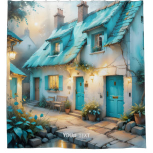 Fantasy Cute Old Blue House Shower Curtain