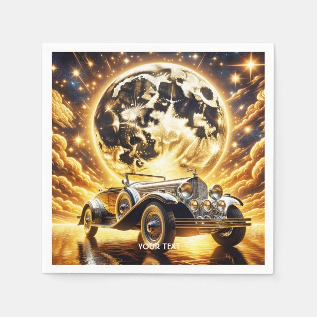 Fantasy Cute Old Car Moon Napkin (Front)