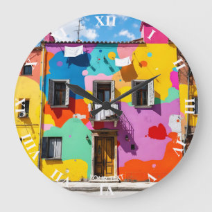 Fantasy Cute Old Colourful Building Large Clock