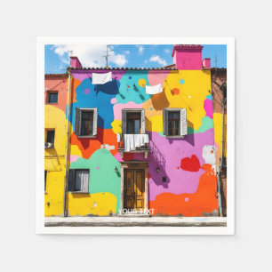 Fantasy Cute Old Colourful Building Napkin
