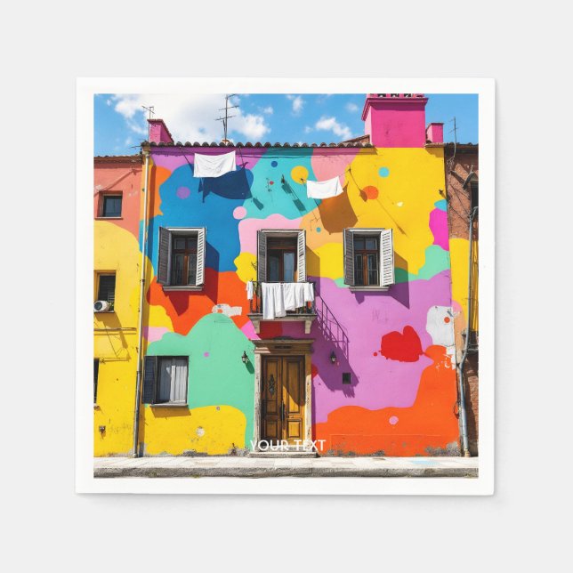 Fantasy Cute Old Colourful Building Napkin (Front)