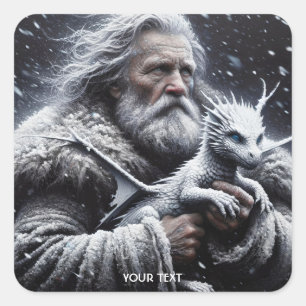 Fantasy Cute Old Man Dragon Square Sticker