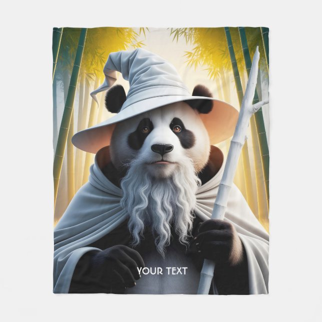 Fantasy Cute Old Panda Wizard Fleece Blanket (Front)