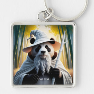 Fantasy Cute Old Panda Wizard Key Ring