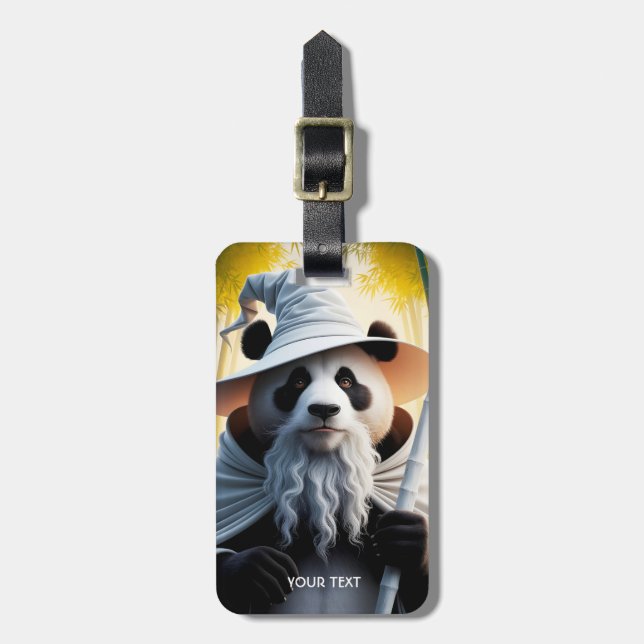 Fantasy Cute Old Panda Wizard Luggage Tag (Front Vertical)