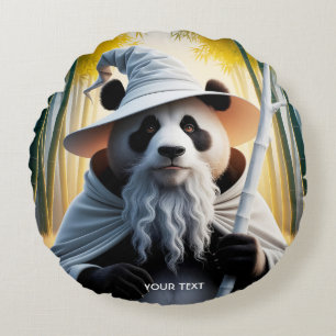 Fantasy Cute Old Panda Wizard Round Cushion