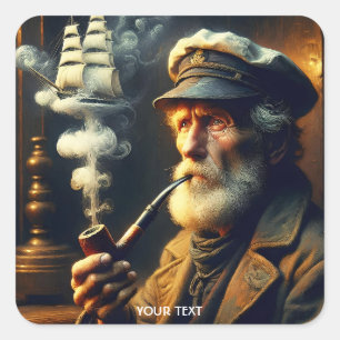 Fantasy Cute Old Sailor Ship Square Sticker