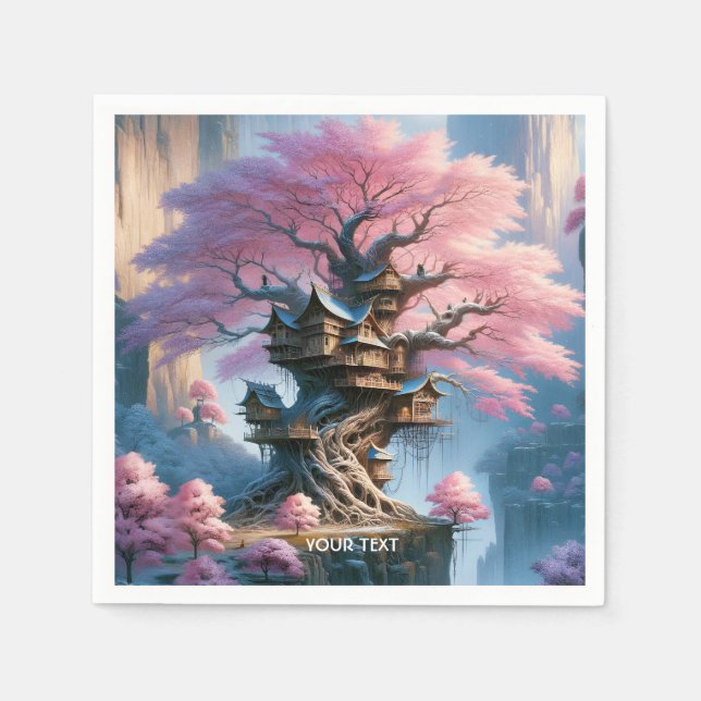 Fantasy Cute Old Sakura Tree Napkin (Front)