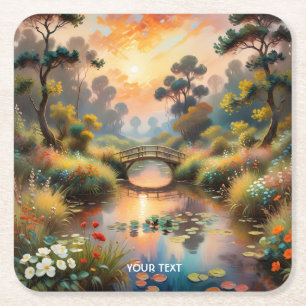 Fantasy Cute Old Vibrant Bridge Square Paper Coaster