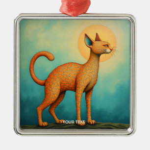 Fantasy Cute Orange Abstract Cat Metal Tree Decoration
