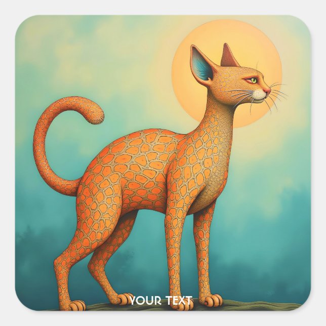 Fantasy Cute Orange Abstract Cat Square Sticker (Front)