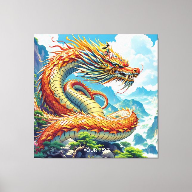 Fantasy Cute Orange Dragon Mountains Canvas Print (Front)
